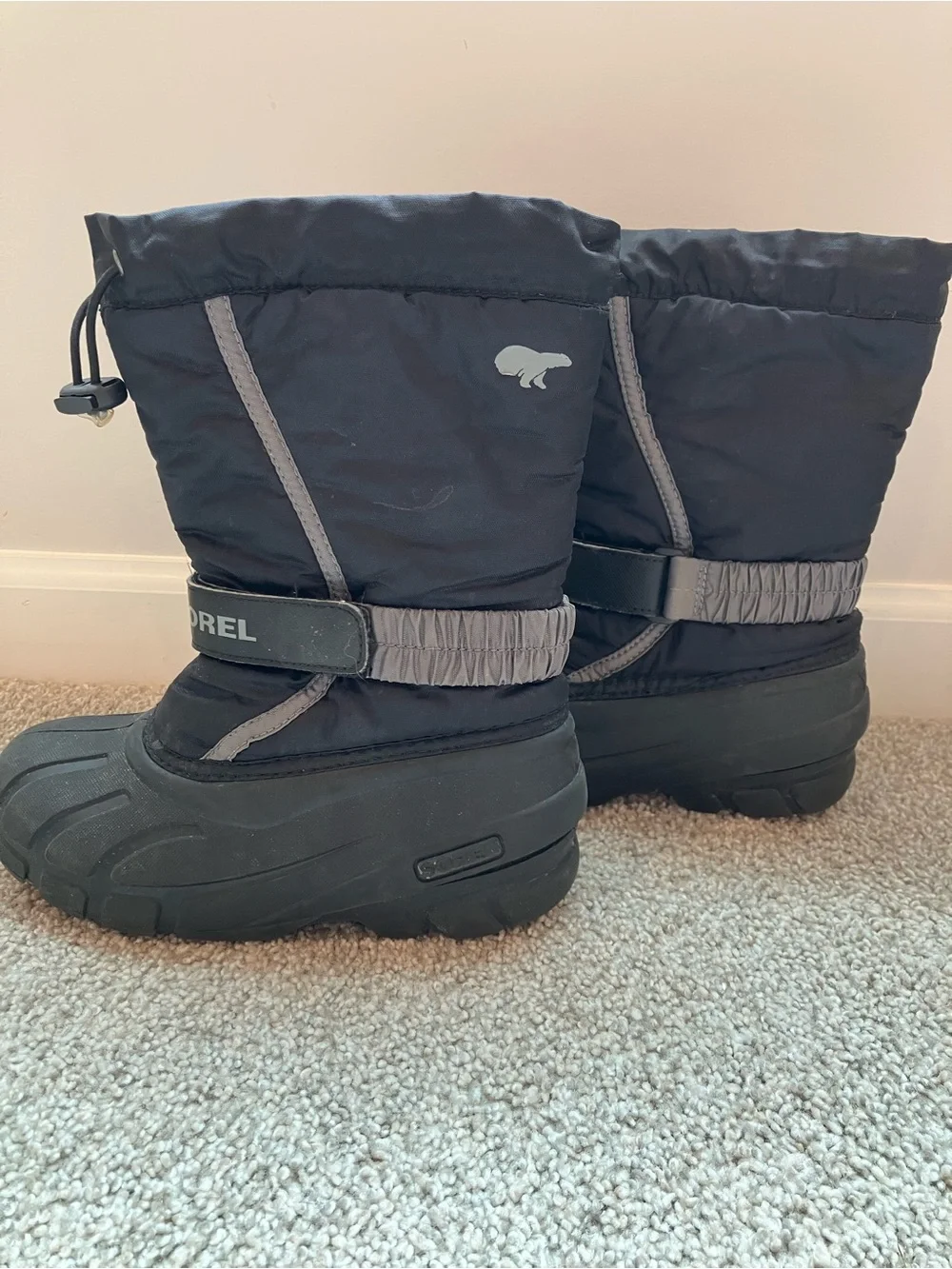 Sorel Kids Black and Gray Insulated Snow Boots